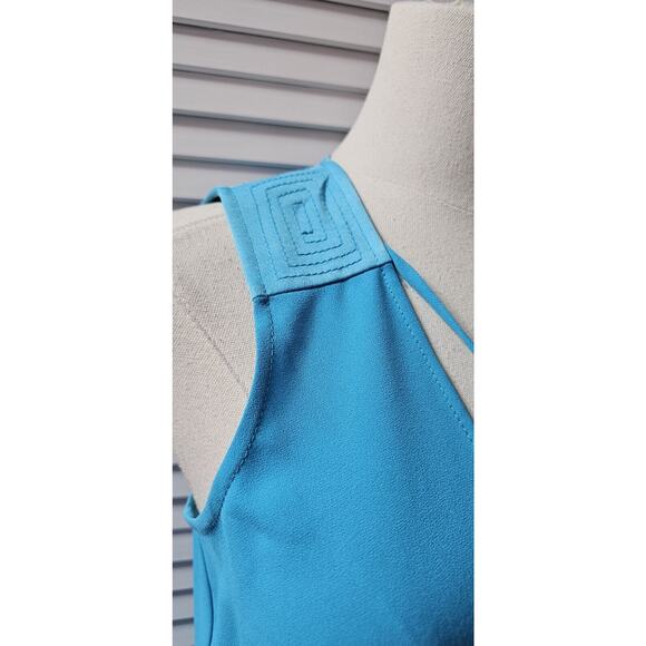 TRINA TURK AQUA Turquoise V NECK Shift SHEATH DRESS‎ Metal ties Pockets! Small - Picture 3 of 4